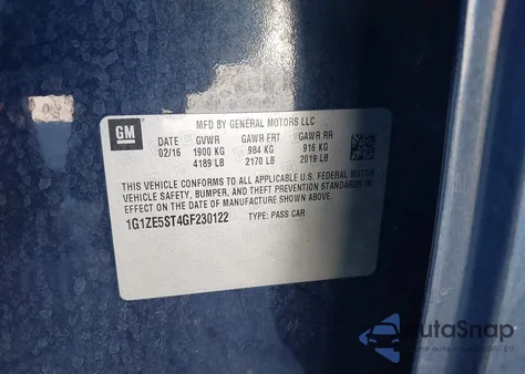 2016 Chevrolet Malibu 1Lt из США, поврежденный, VIN 1G1ZE5ST4GF230122